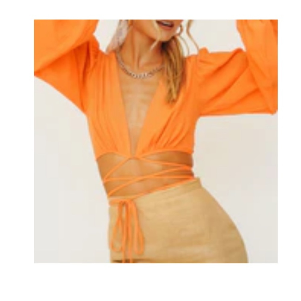 Orange Wrap Tie Crop Top